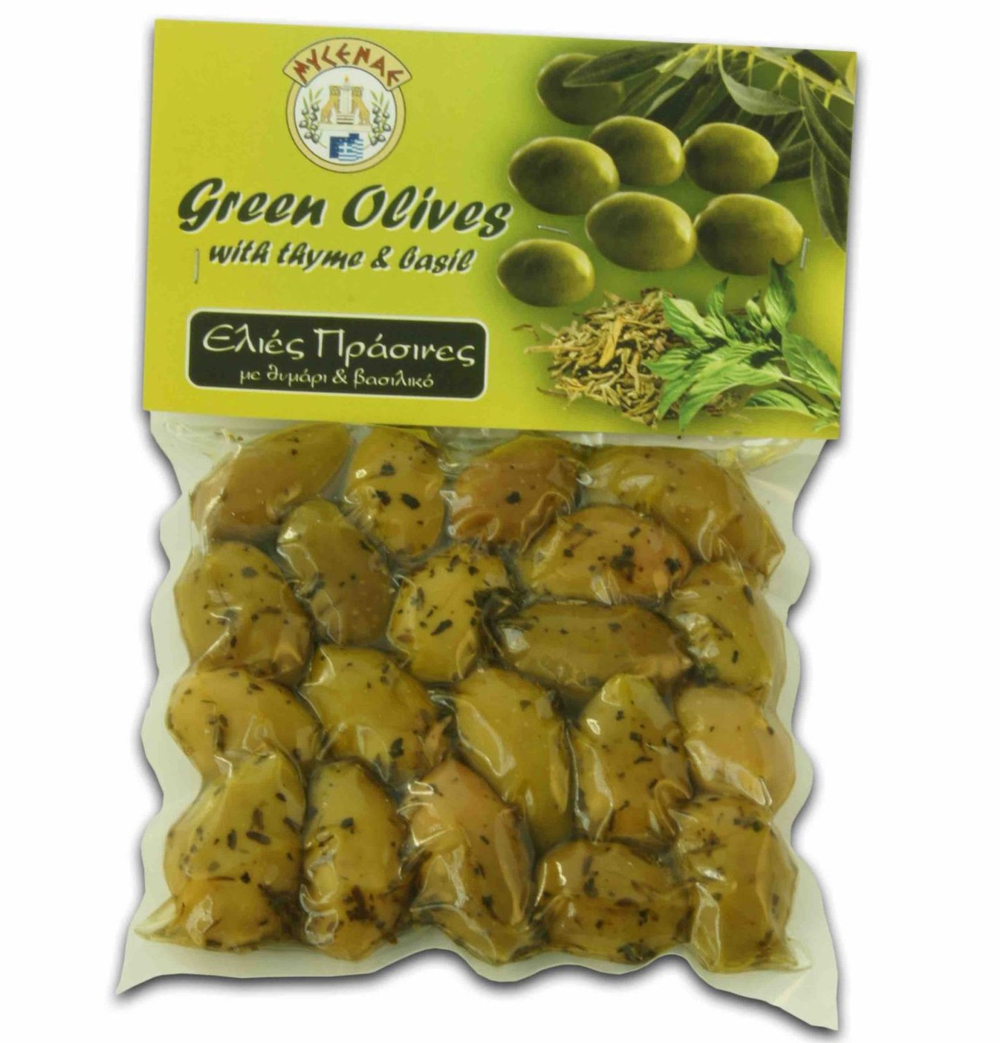 Ελιές Πράσινες με Θυμάρι και Βασιλικό 200gr